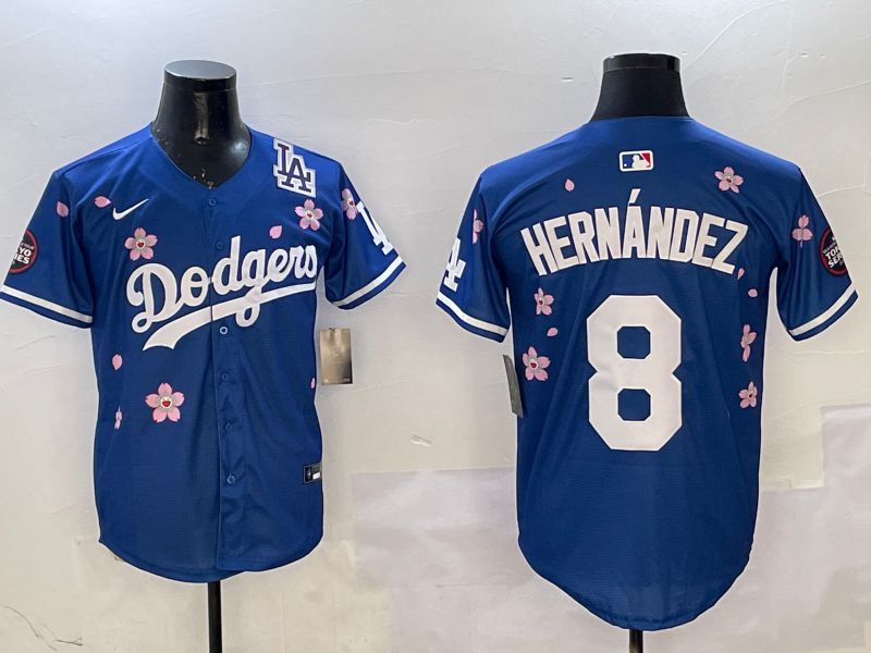 Men Los Angeles Dodgers #8 Hernandez Blue Sakura Edition 2025 Nike MLB Jersey style 5->los angeles dodgers->MLB Jersey